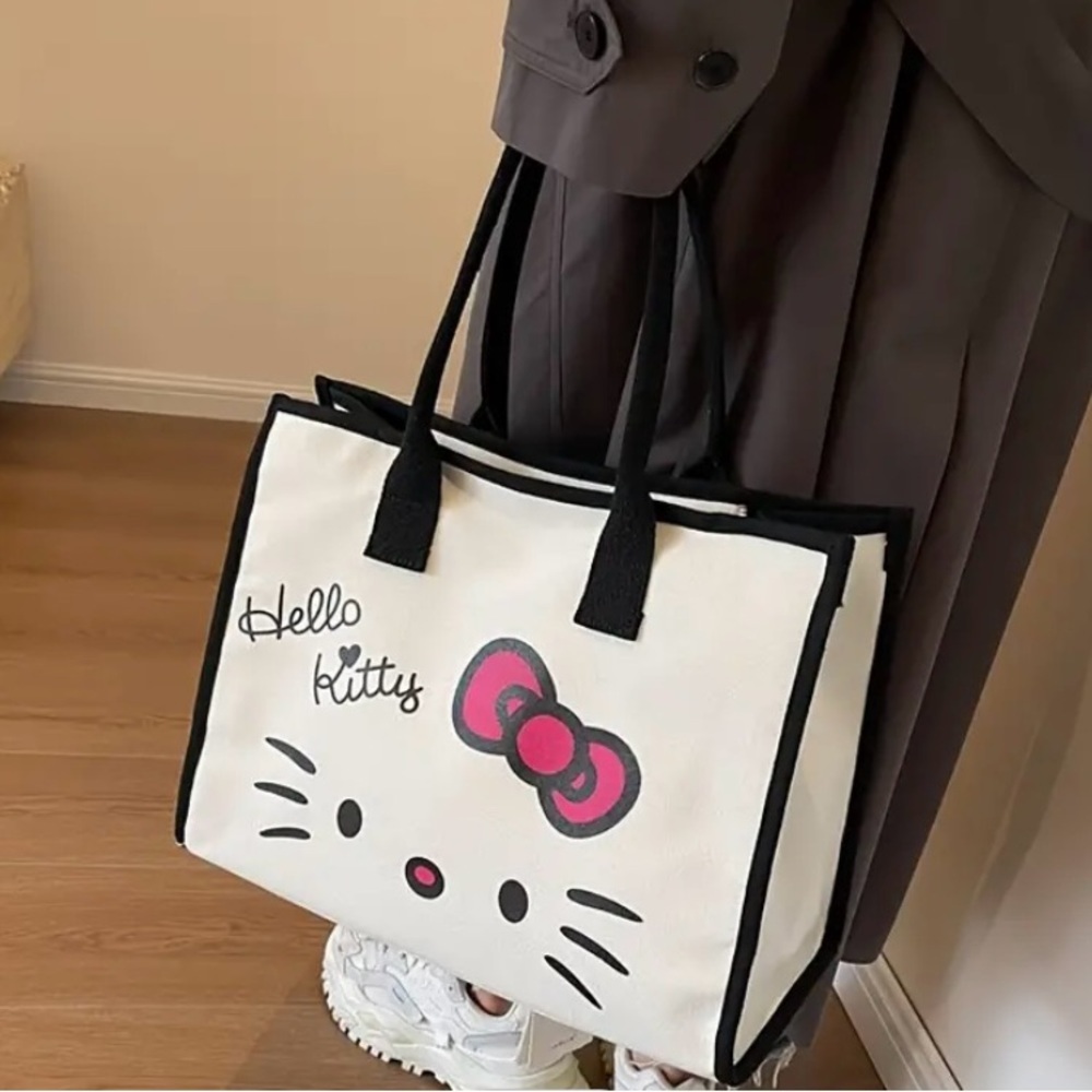 Sanrio Hello Kitty Canvas Tote Shoulder Bag, Cartoon Anime Handbag
